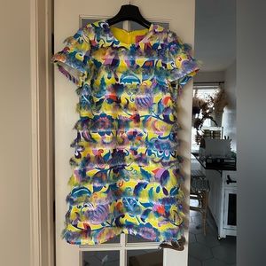 J. Crew Yellow Feathered Multicolor Shift Dress